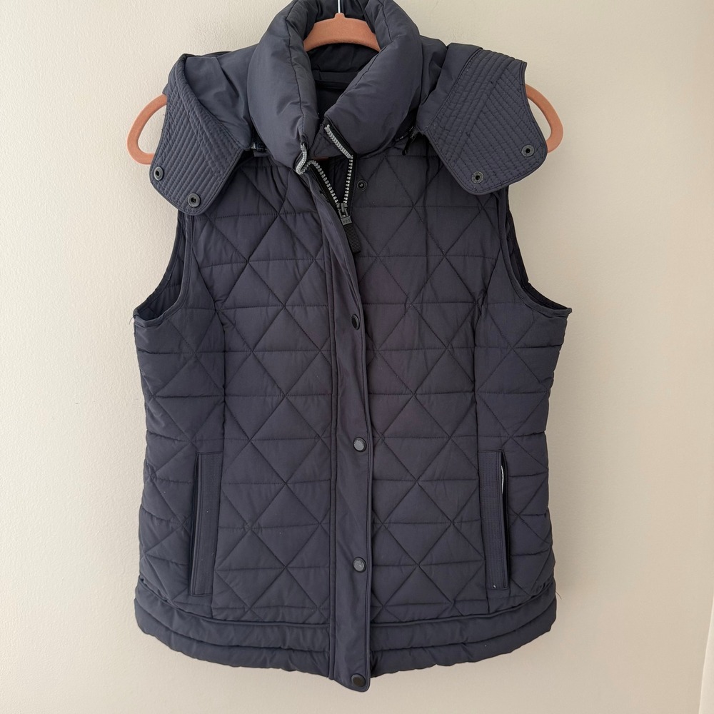 Marc New York Andrew Marc Quilted Vest Navy Blue Detachable Hood Womens Medium